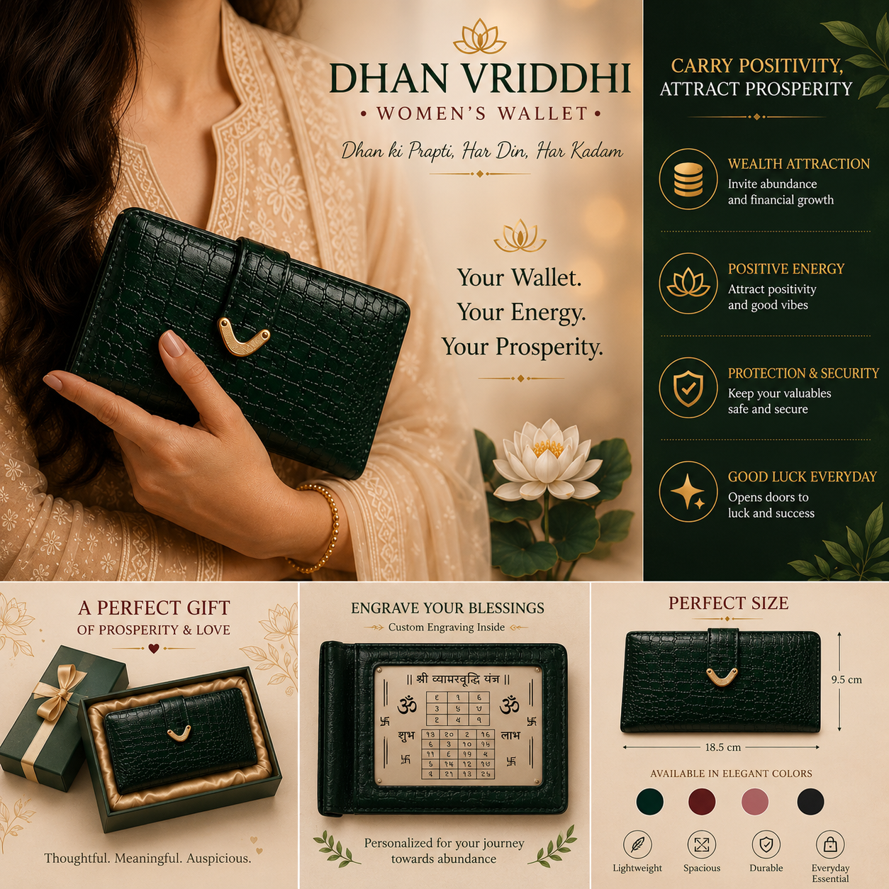 Arth's Mahalakshmi Prosperity Wallet for WOMEN | Vegan Leather